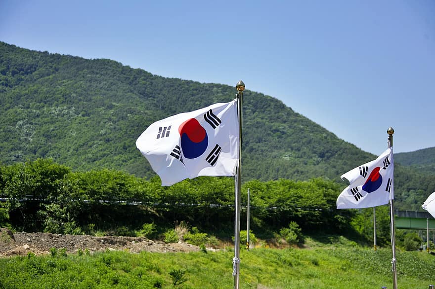 karogs, Korejas karogs, Taegeuks Marks, Korejas republika, Koreja, lojalitāte, patriotisms, simbols