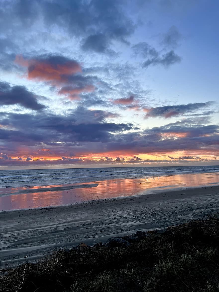 Sunset, Beach, Ocean, Sea, Sand, Oregon Coast, Water, dusk, sunrise, dawn, sun