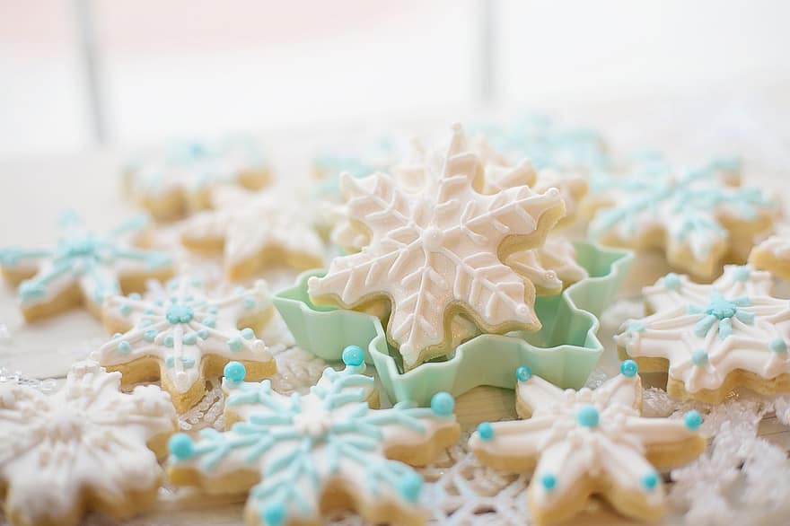 Snowflake Cookies, Cookies, Dessert, Pastries, Royal Icing Cookies, Background, cookie, food, sweet food, decoration, baked