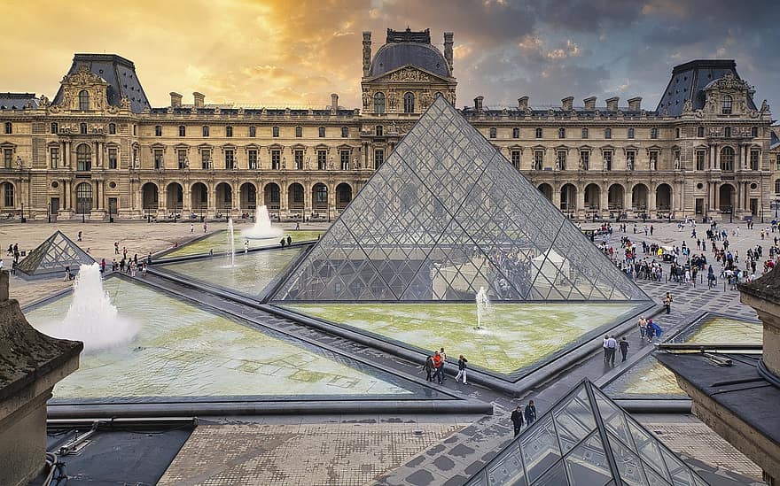 museu, pirâmide, louvre, Paris, França, arquitetura, turismo, francês, monumento, histórico