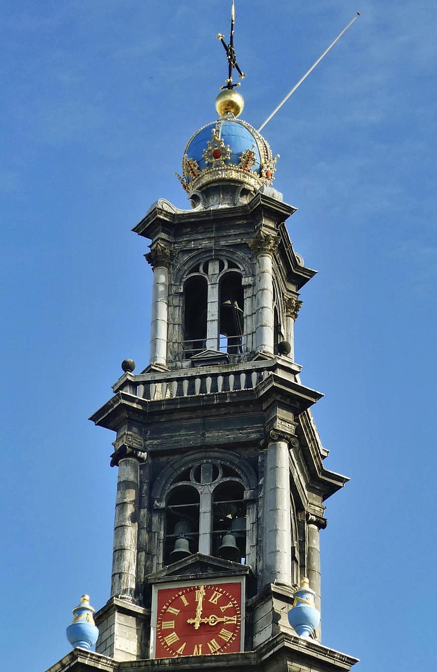 Zuiderkerk, kerk, toren, torenspits, architectuur, klokkentoren, klok, mijlpaal, historisch, Amsterdam, Christendom
