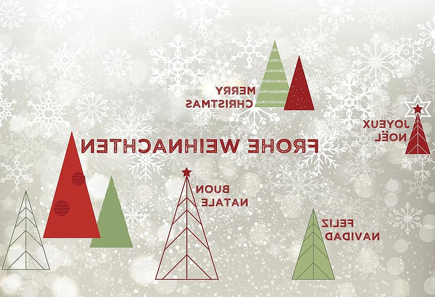 Natal, celebração do Natal, mapa, convite, árvore de abeto, Estrela, verde, vermelho, neve, flocos de neve, tipografia