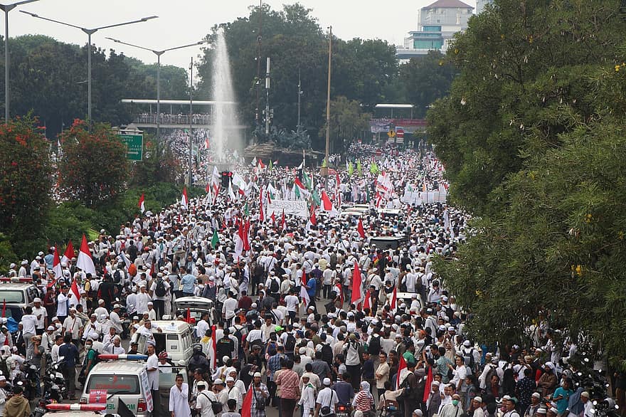 demonstratie, Jakarta, menigte, protest, bijeenkomst, straat, mensen, viering, traditioneel festival, publiek, mannen