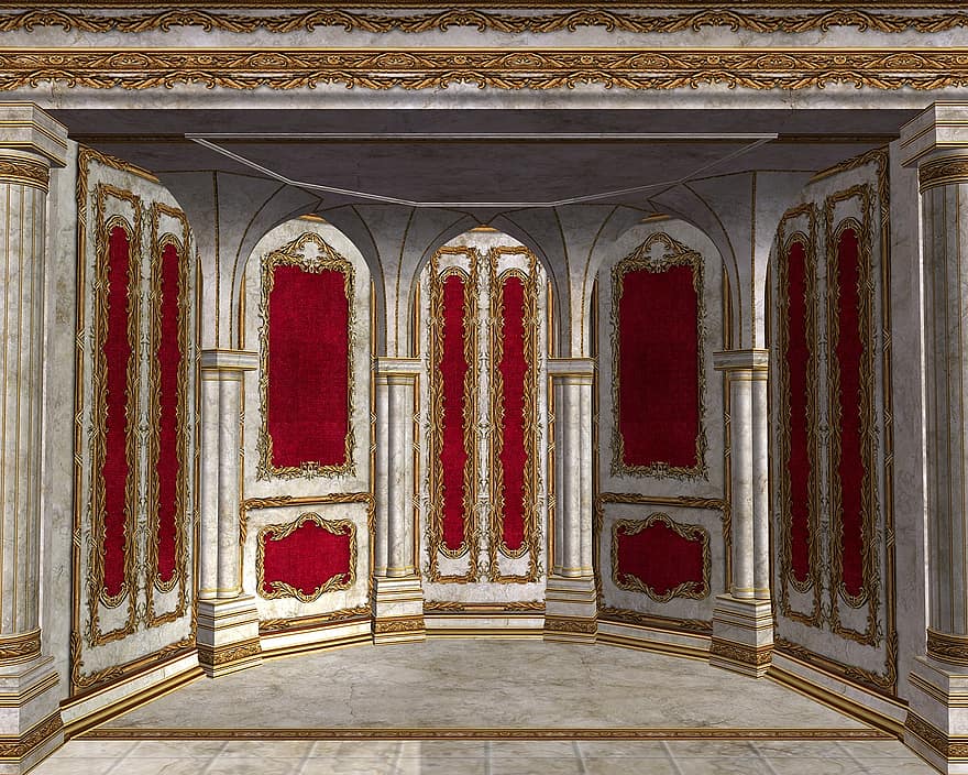 Quarto Real, Quarto ornamentado, Sala do trono, elegância, parede, clássico, decoração
