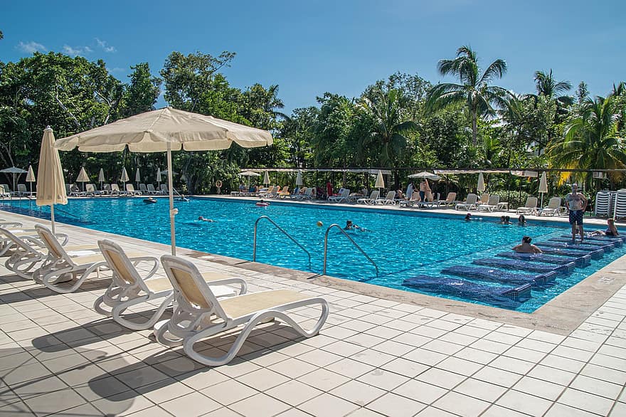 plavecký bazén, hotel, turistů, prázdnin, odpočinek