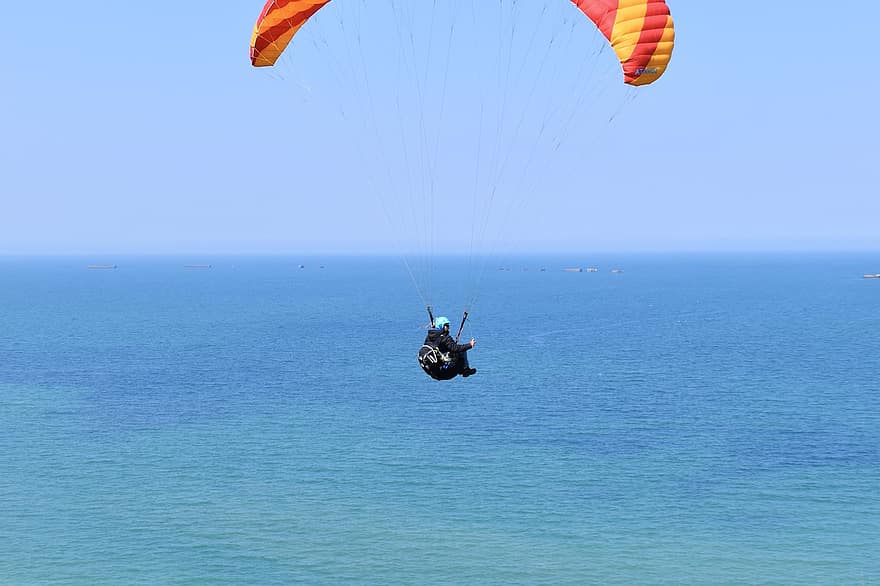 parapente, vol, avion, voler, parachute, mer, océan, horizon, Activité récréative, sports extrêmes, ciel