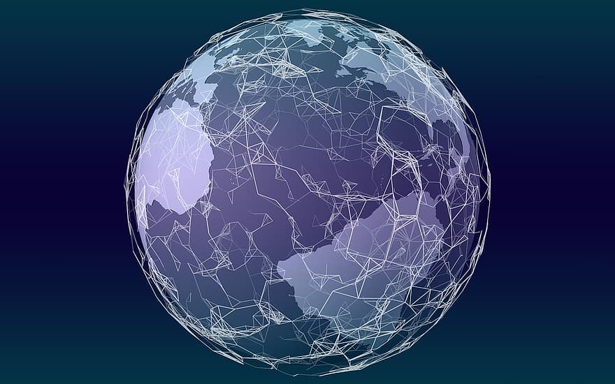 земя, в световен мащаб, мрежа, технология, Връзка, интернет, компютър, абстрактен, син, сфера, вектор