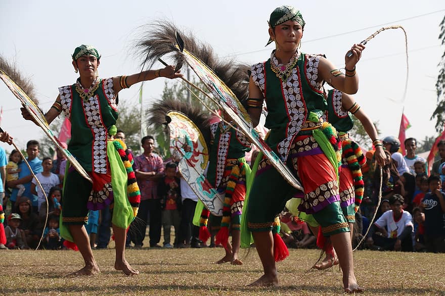 tradisjon, danse, kultur, indonesisk, gruppe, mennesker, menn, kostyme, tradisjonell, dans, feiring