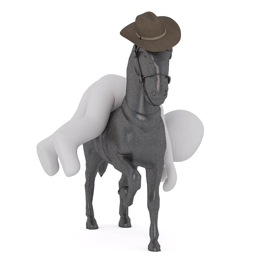 fehér férfi, 3D-s modell, izolált, 3d, modell, teljes test, fehér, lovagol, játékok, Playmobil, ló