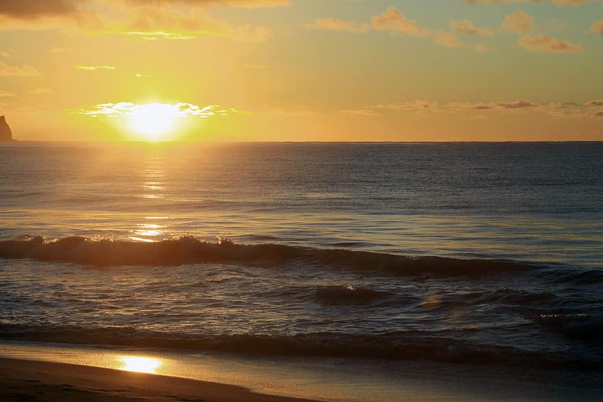 Oceano, puesta de sol, mar, noche, agua, Dom, naturaleza, amanecer, horizonte, cielo, luz del sol