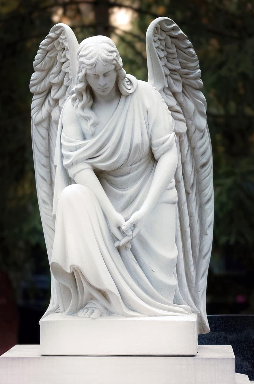 скульптура, ангел, траур, каменная статуя, статуя, крылья, христианство, религия, вера