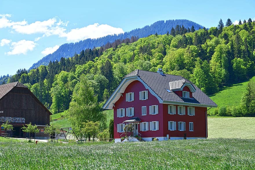 làng, nhà ở, đồi núi, nhà kho, các tòa nhà, phong cảnh, nông thôn, Entlebuch