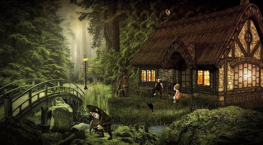 Dwarf Forest, Fantasy, Fairy Tales, Landscape, Photomontage, Magic, Light