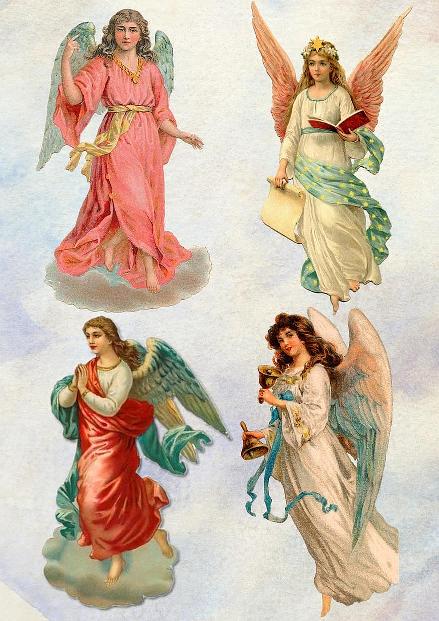 Angels, Wings, Christmas, Card, Paper, Template, Collage, Vintage, Victorian, Religion, Decoupage