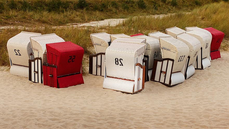 Strand, Liegestühle, Urlaub, Reise