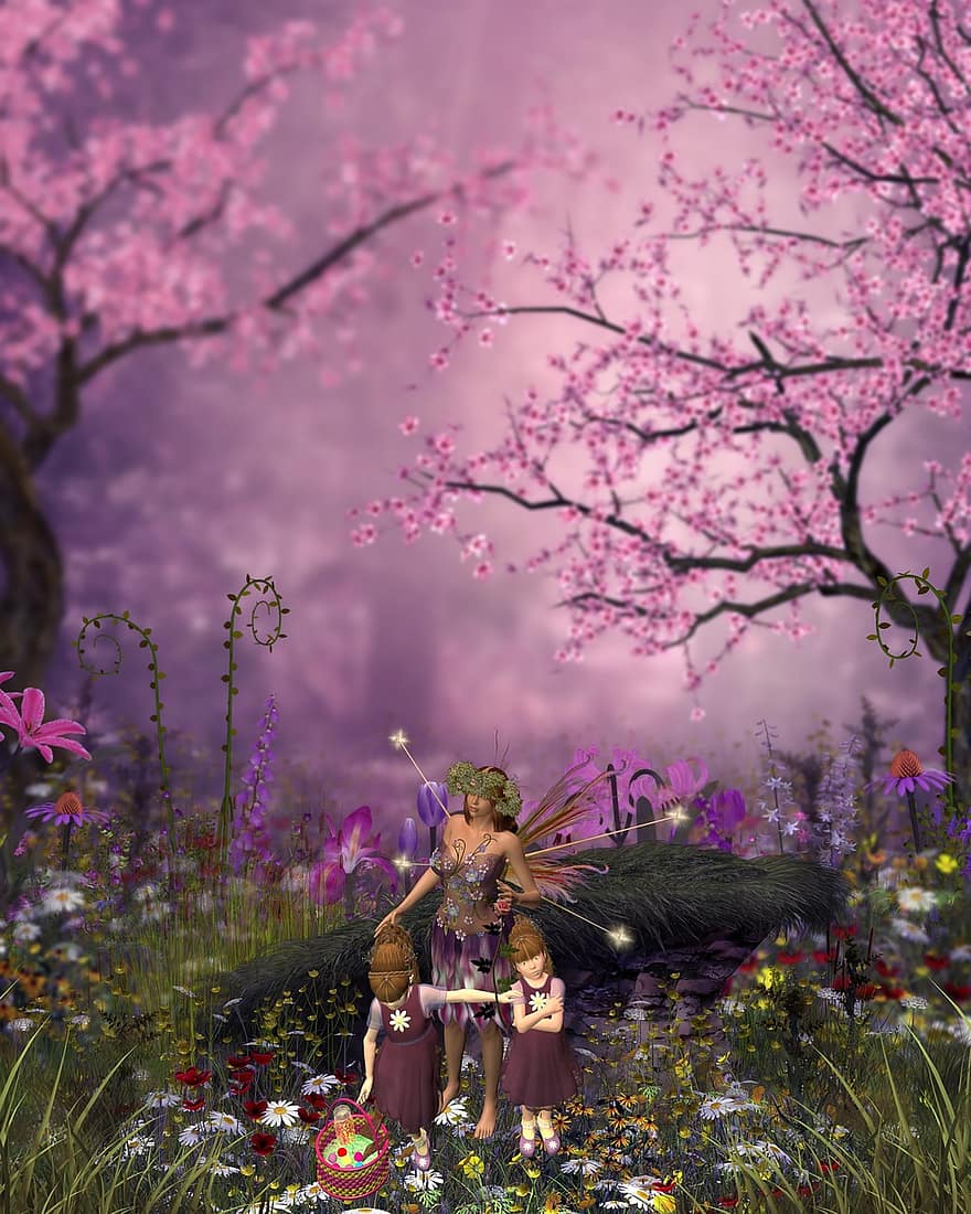 сказка, весна, Фиолетовый день, фея, природа, цветочный, цвести