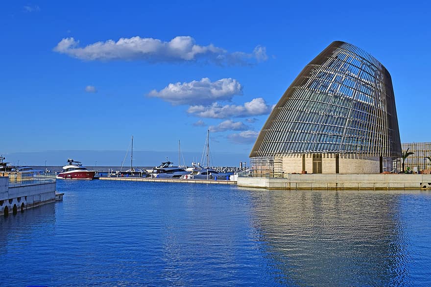 bâtiment, yachts, Marina, architecture, contemporain, moderne, structure, mer, bateaux, port, eau