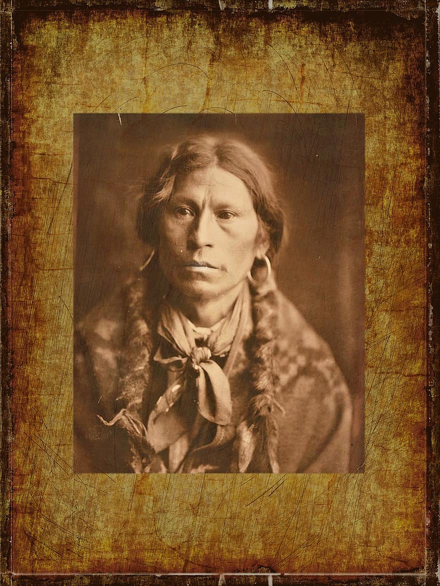 ネイティブアメリカンの肖像画、部族長、チーフガーフィールド、エスニック、はがき、肖像画、歴史