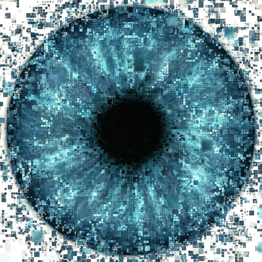silmä, pixelated, data, Sininen data