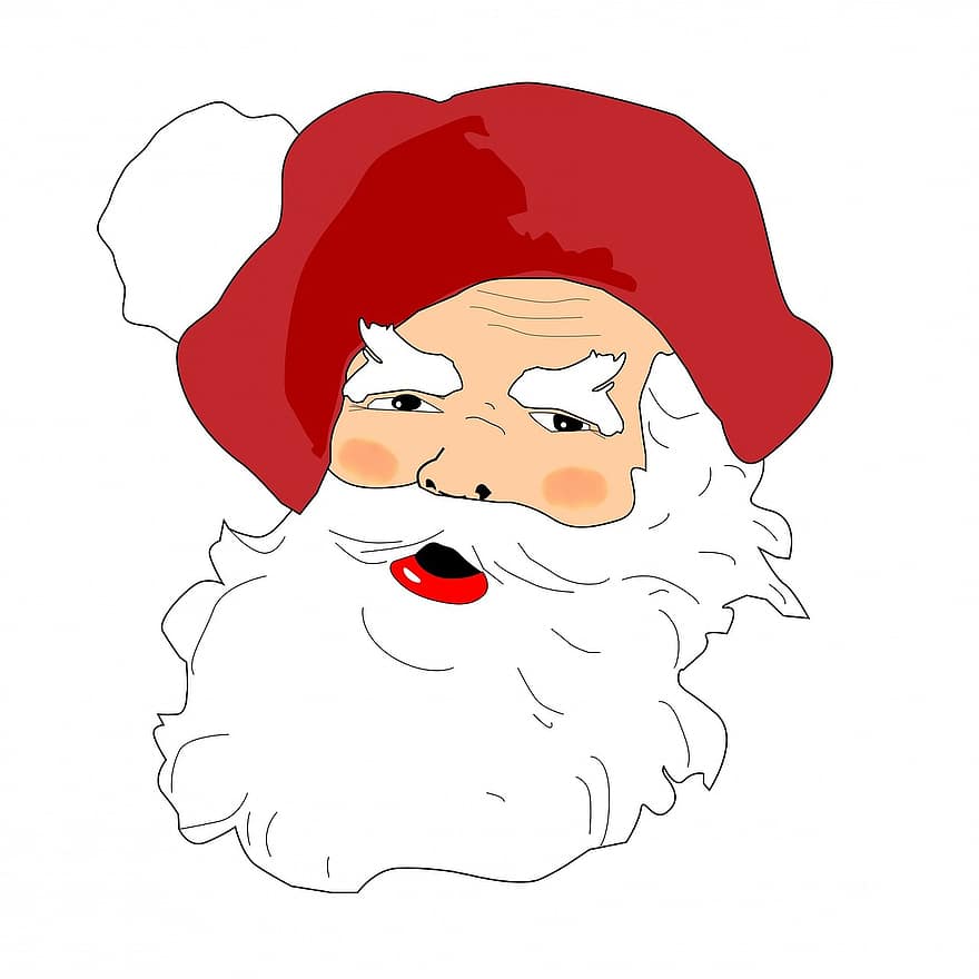 Санта, Дед Мороз, рождество, лицо, персонаж, марочный, капризный, веселье, красный, шапка, борода
