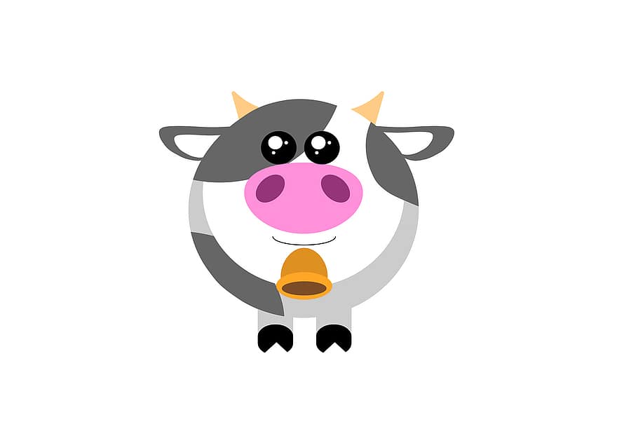 kráva, savec, zvonek, kreslená pohádka, zvíře, hospodařit, zemědělství, roztomilý