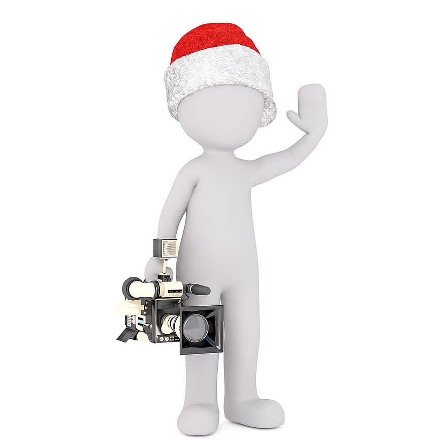 бял мъж, 3D модел, цялото тяло, 3D Санта шапка, Коледа, Санта шапка, 3d, бял, изолиран, фотограф, снимка