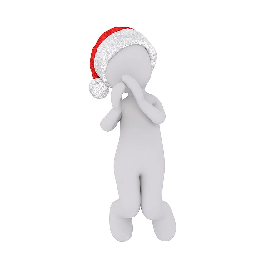 PST、Psst、静か、図、クリスマス、3Dモデル、キャップ、サンタの帽子、ささやく、おしっこ、恥ずかしい