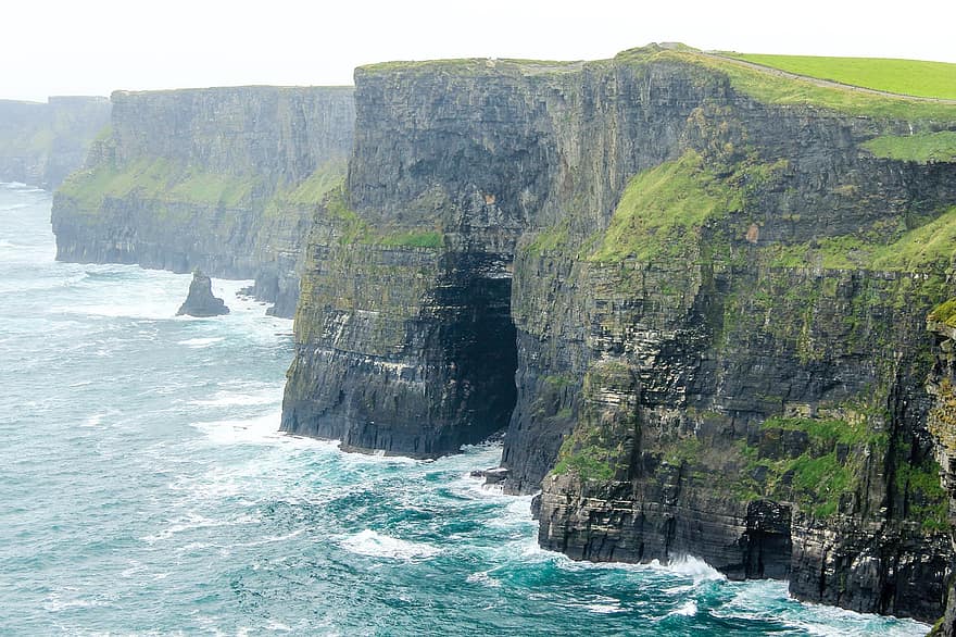 Mohers klippor, klippa, hav, irland, moher, kust, natur, vågor, dimma, landskap