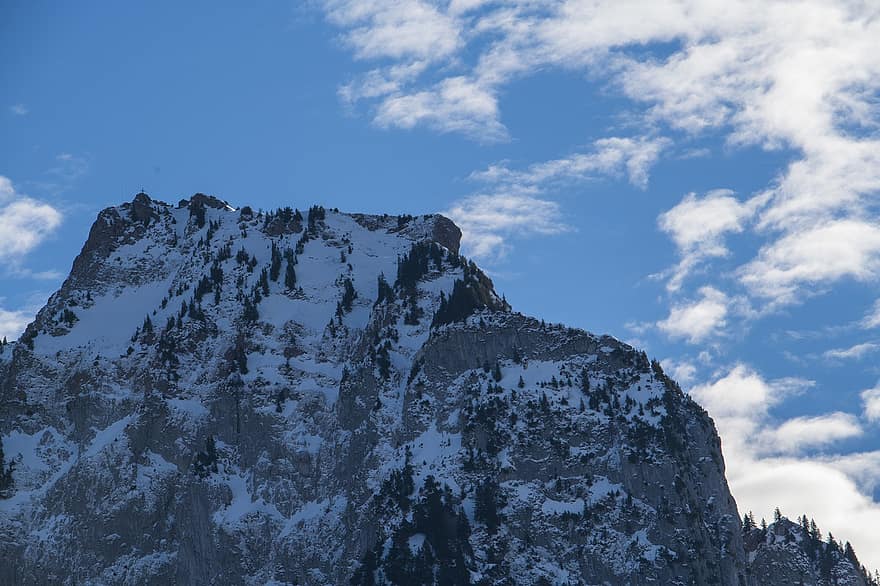 hegy, csúcstalálkozó, téli, hó, fák, csúcs, Alpok, természet, tájkép, Brunni, schwyzi kanton