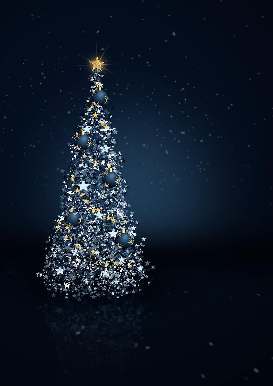 коледна елха, звезда, светлини, идване, Коледа, размисъл, нова година, празник, лъскав, нощ, зима