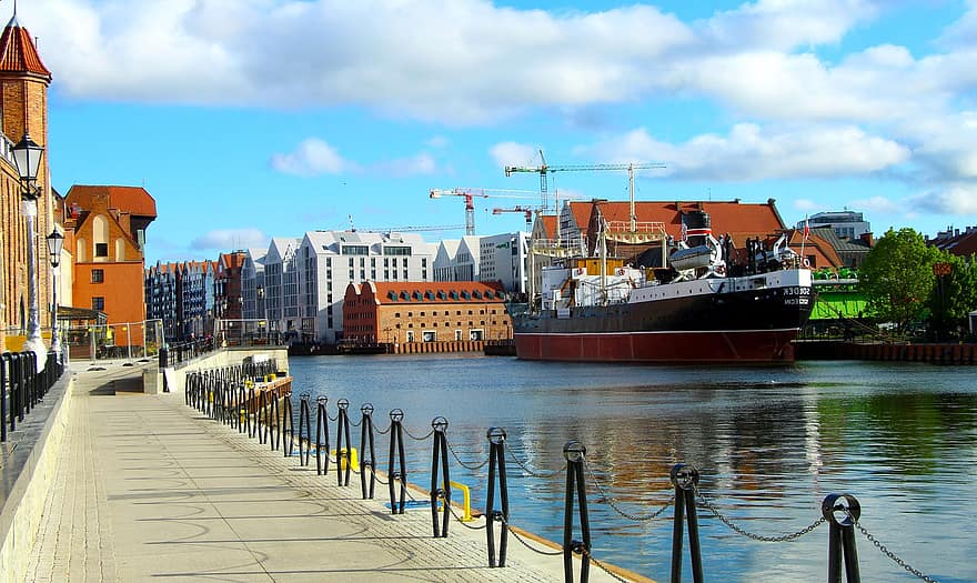 pe malul apei, gloată, gdańsk, navă, istoric, dock comercial, navă nautică, livrare, transport, loc faimos, apă