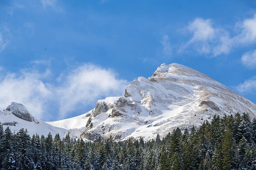 montaña, invierno, temporada, naturaleza, al aire libre, viaje, exploración, Suiza, nieve, pico de la montaña, paisaje