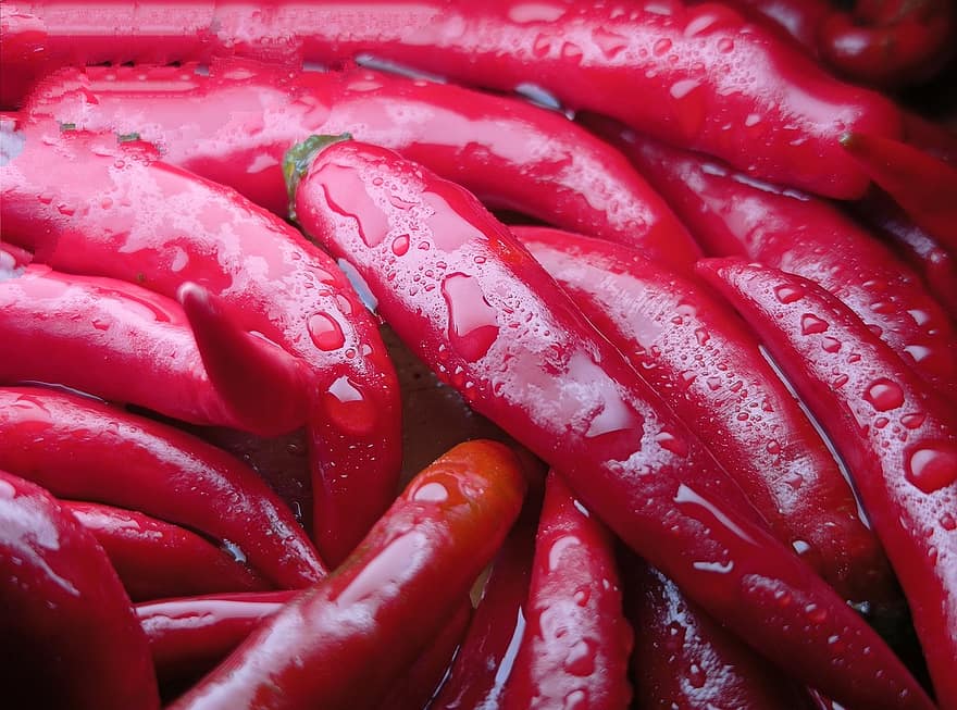 chili peppers, rød, dråper, grønnsaker