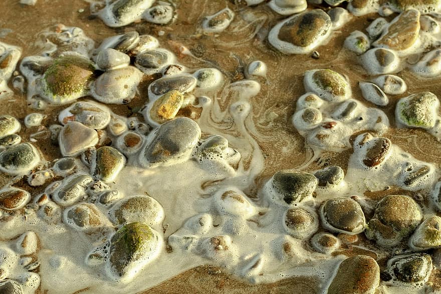 roches, plage, rive, écume de mer, des pierres, eau, mer, océan, côte, fermer, le sable