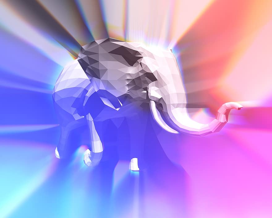 Elephant, Abstract, Color, 3d, Running, Strong, Enormous