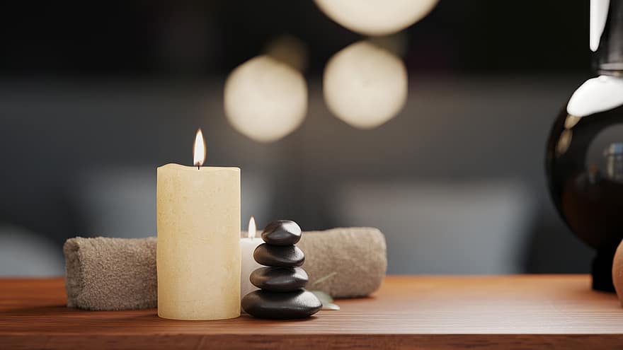 Wellness, Relaxation, Candles, Stones, Recreation, Abstract, Wood, candle, indoors, flame, close-up