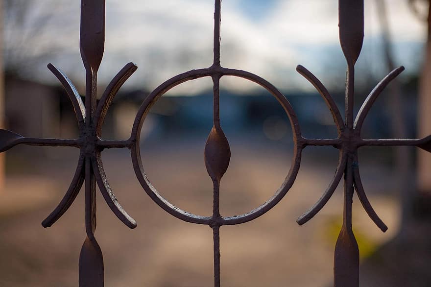 plot, kov, dekorativní, žehlička, ornamentální, kruh, detail, starý, ocel, pozadí, rezavý