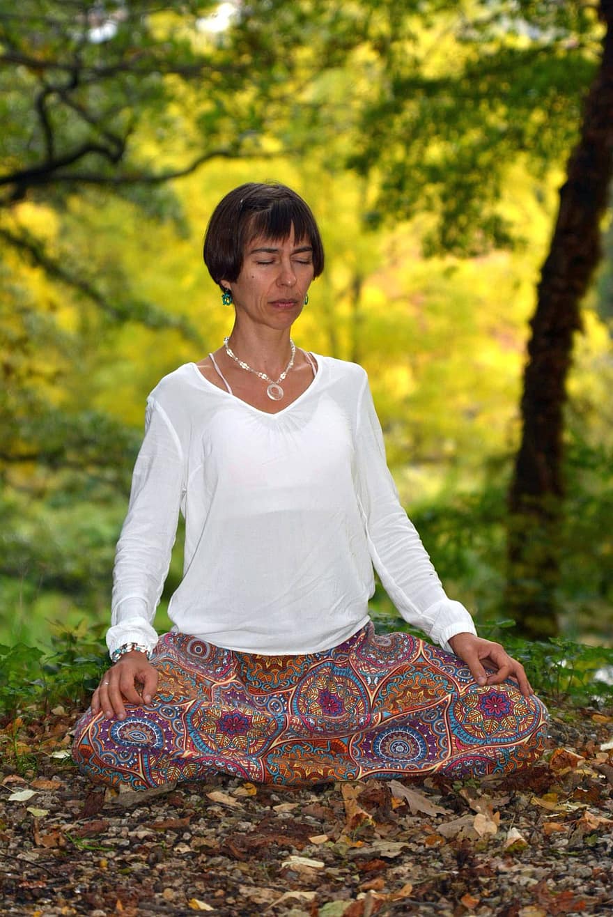 meditaatio, zazen, zen, jooga, hyvinvointi, tarkkaavaisuus, vapaa-, luonto, ulkona, nainen