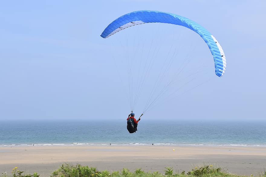paragliding, paraglider, zee, vliegtuig