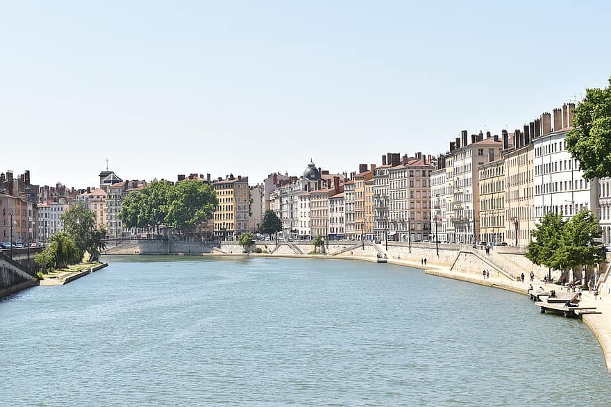 Lyon, Ranska, croix rousse, arkkitehtuuri, joki, saone, bleu, taivas, Eurooppa, rakennus