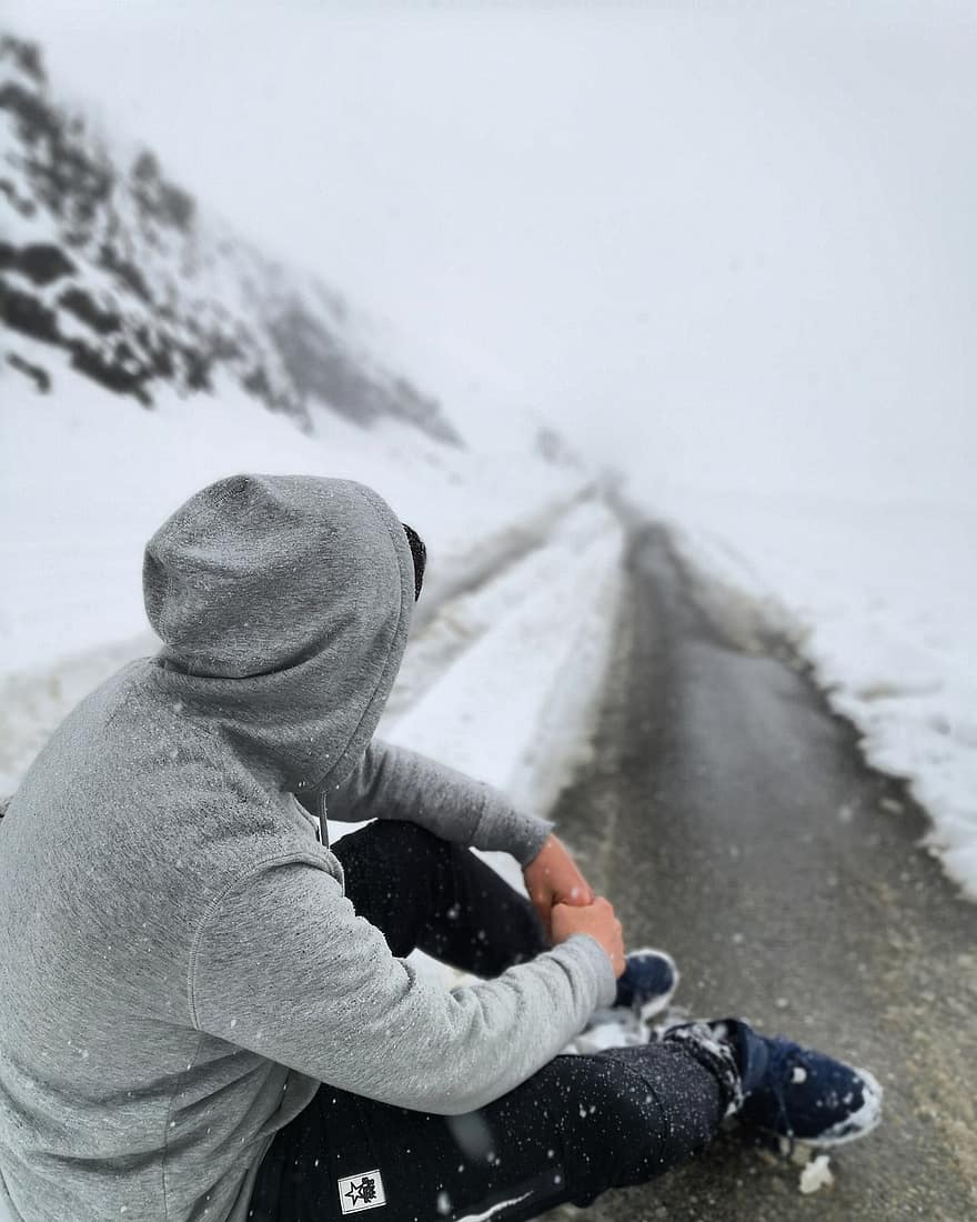 Winter, Road, Man, Snow, Nature