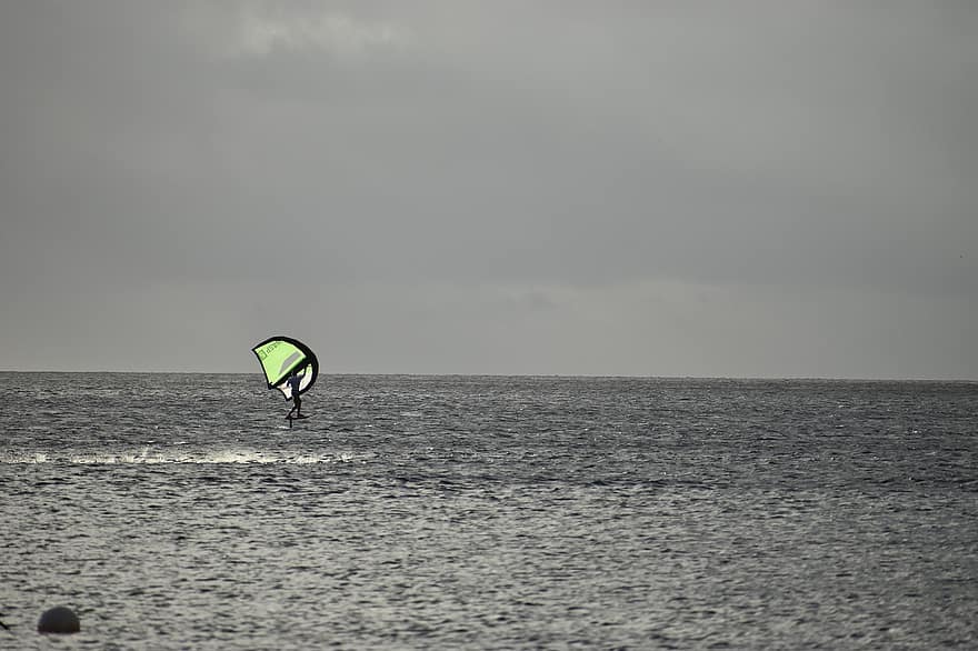 vindsurfing, hav, vågor, vind, surfa, extrema sporter, sport, vatten, män, fritidsaktivitet, en person