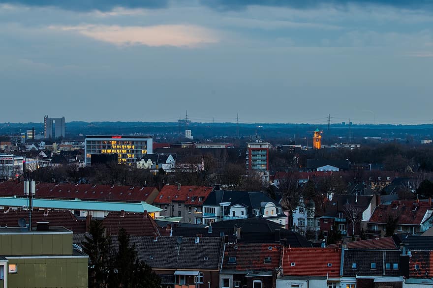 Herne, City, Buildings, Big City, Town, Ruhr Area, Night, Mood, Industry, Industrial Heritage Route, Colliery