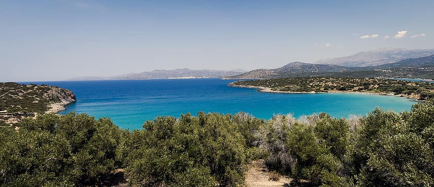 mar, Creta, Grécia, céu, ilha, vista aérea, panorama
