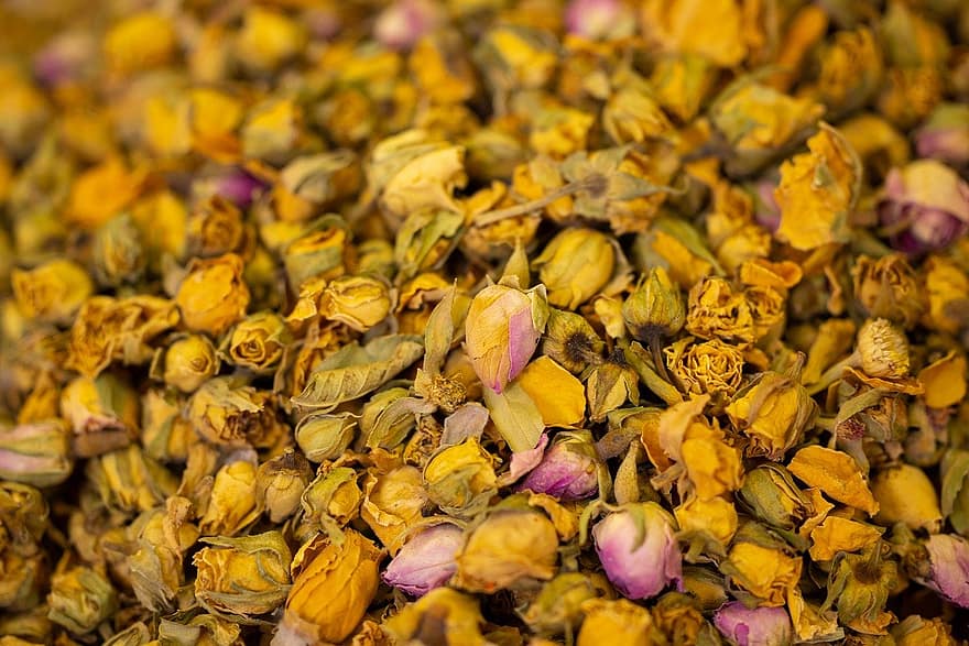 herbs, dried flowers, dried roses, flower, petal, yellow, plant, leaf, backgrounds, blossom, close-up