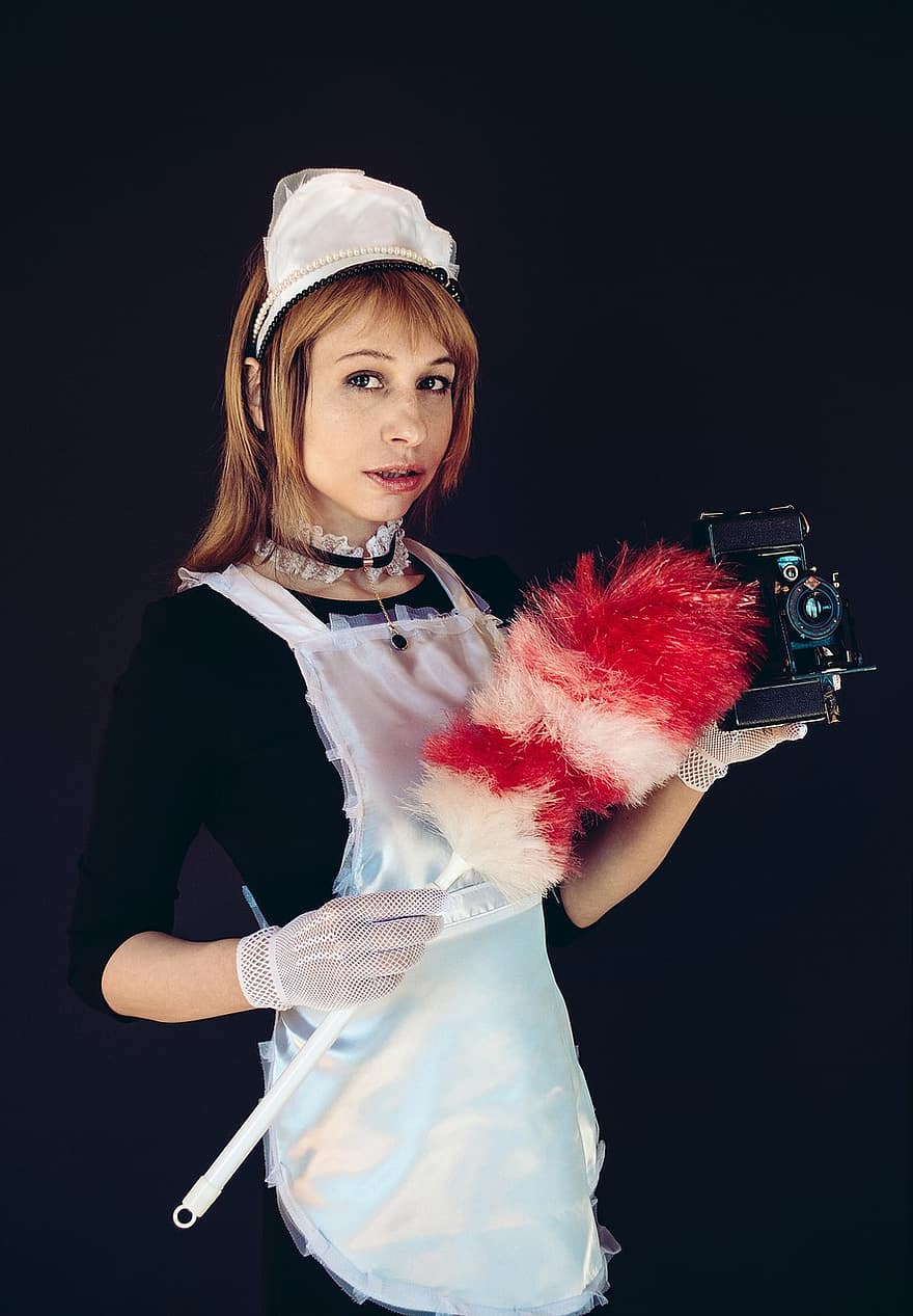 The Maid, United, Apron, Pipidaster, Cleaning Brush, Cleaning, Old Camera, Cosplay, Girl, Woman, Cover