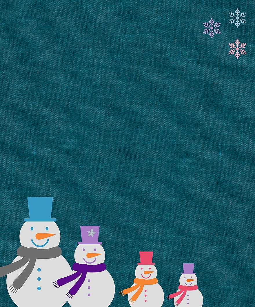 muñecos de nieve, copos de nieve, fondo, familia, impresión, textura, invierno, álbum de recortes, papel pintado, verde, vistoso