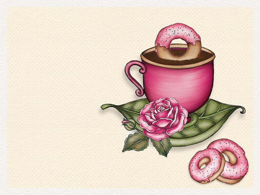 Coffee Pot, Donut, Refreshment, Background, Copy Space, Watercolor, Design, Breakfast, Invitation, food, dessert