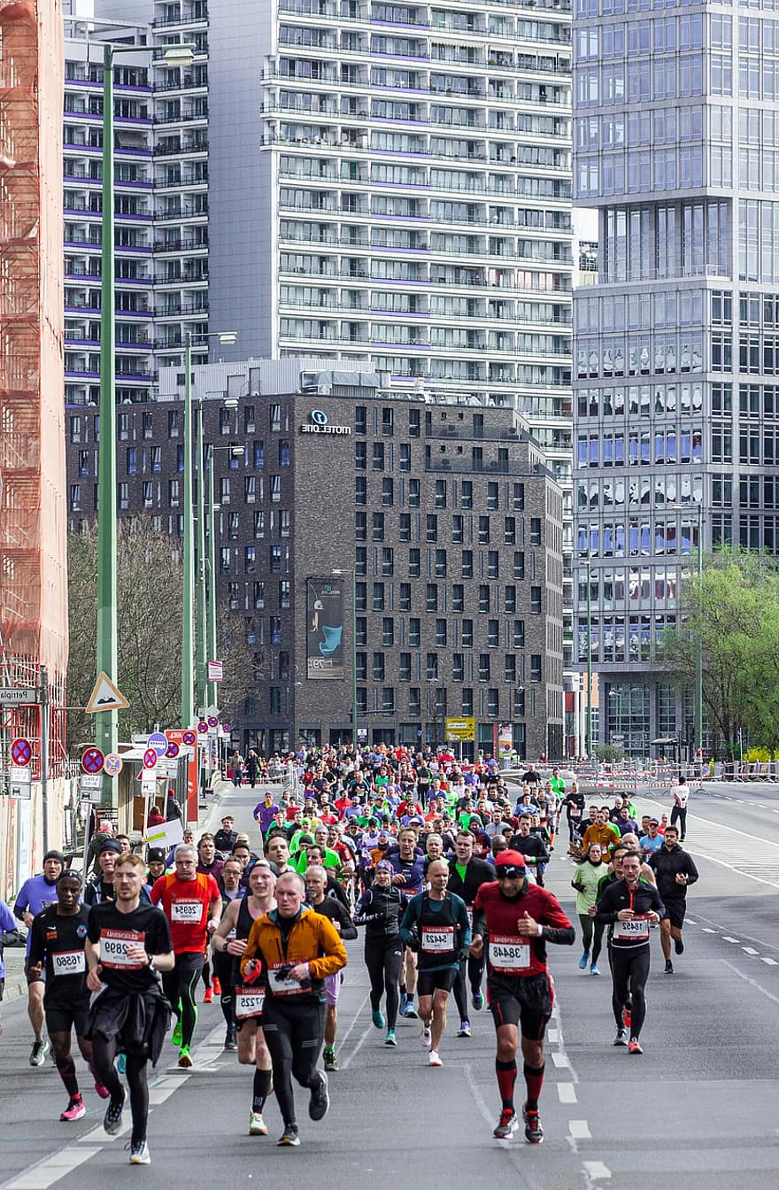 marathonloop, lopend, sport-, wedstrijd, berlijn, uithoudingsvermogen