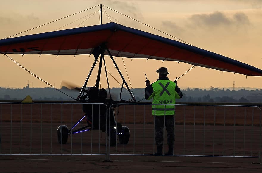 Microlight, Aviation, Wing, Fly-in, Ramp Officer, Parking, Airshow, men, adult, working, sport